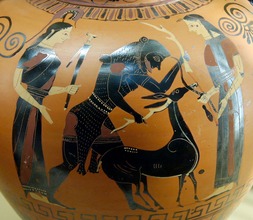 Eracle e la cerva di Cerinea (540-530 a.C. – anfora ritrovata a Vulci).