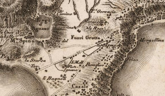 Il lago di Agnano (Carta geografica N° 14 Napoli, Ischia, Procida – Giovanni Antonio Rizzi Zannoni, 1794)